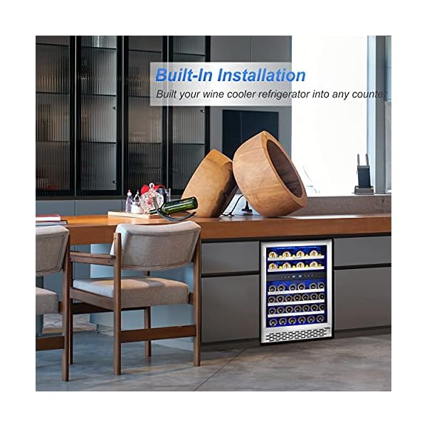 Phiestina 24 Inch Under Counter Wine Cooler 46 Bottle BuiltIn Dual Zone Compressor Wine