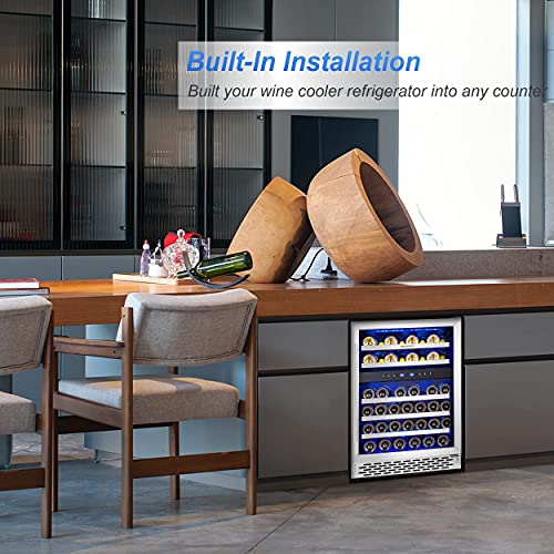 Phiestina 24 Inch Under Counter Wine Cooler 46 Bottle BuiltIn Dual