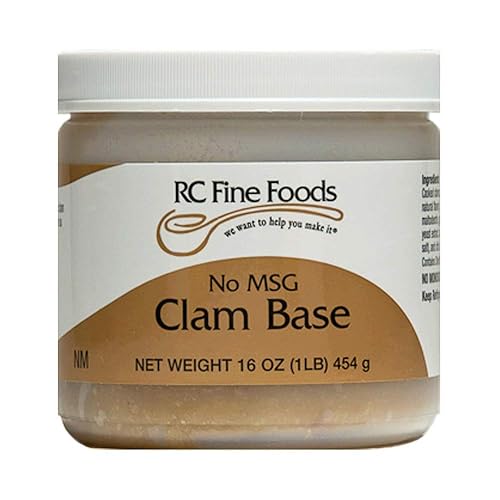 RC Fine Foods Base de almeja, 16 onzas, sin MSG añadido. Hace 5 galones de caldo de almejas, almejas cocidas de primer ingrediente Chef's Choice, 1