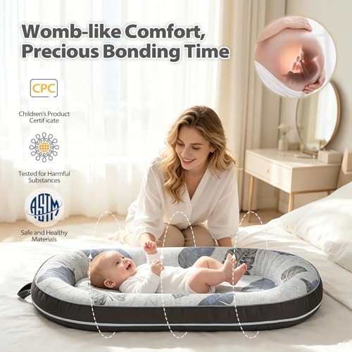 Image of BUTOA Baby Lounger - Breathable Soft Baby Nest, Portable Infant Support Cushion Tummy Time Mat for 0-24 Months, Infant Lounger for Home and Travel, Ideal Newborn Babies Essentials Baby Shower Gifts