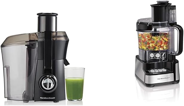 Hamilton Beach Juicer Machine, Big Mouth Large 3 Feed Chute for Whole Fruits and Vegetables & Stack & Snap Food Processor and Vegetable Chopper, BPA Free