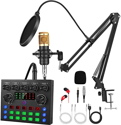 Podcast Equipment Bundle, ALPOWL Audio Interface with Cardioid Designer BM800 Mic for Gamer and All-In-One DJ Mixer, perfect for Live Streaming, Singing, YouTube, Gaming (Gold)