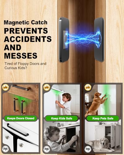 Image of 10 Pack Black Magnetic Door Catch, Ultra Thin Cabinet Door Magnets, Adhesive Drawer Magnets to Stay Closed, Stainless Steel Cabinet Latch Easy to Install with Double Sided Tape