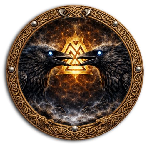 DARO Design - Viking Tableau mural rond Ø 20 cm – Corbeaux Valknut – Mythologie nordique et motif mystique – Comme tableau mural ou support – Avec crochet mural...
