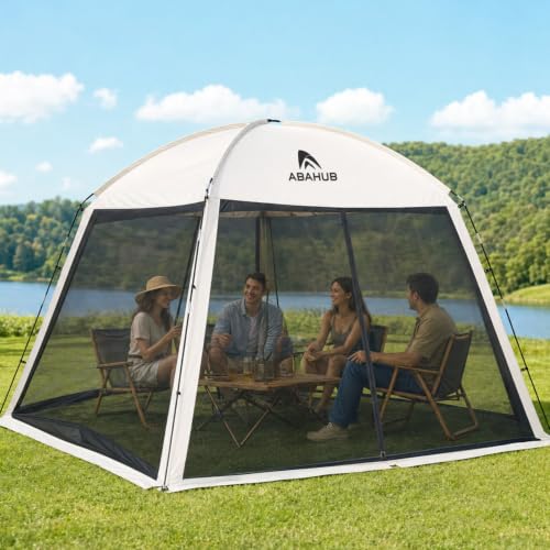 Abahub Screen House Tent for 4-6 Person 9.8x9.8x6.7 ft Portable Screen Room Gazebo Manual Setup Mosquito Tent Canopy Camping Backyard Patio Breathable High-Density Mesh Full Enclosure Protection