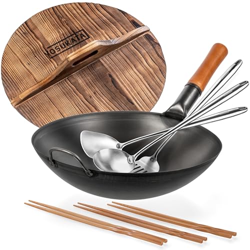 Wok de acero al carbono YOSUKATA 14 pulg con accesorios miniatura 1