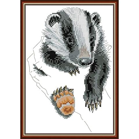 Cross Stitch Kits Stamped, OWN4B Badger in The Palm Printed Pattern 11CT 9.1x13.4 inch DIY Embroidery Kit (Badger) Cover