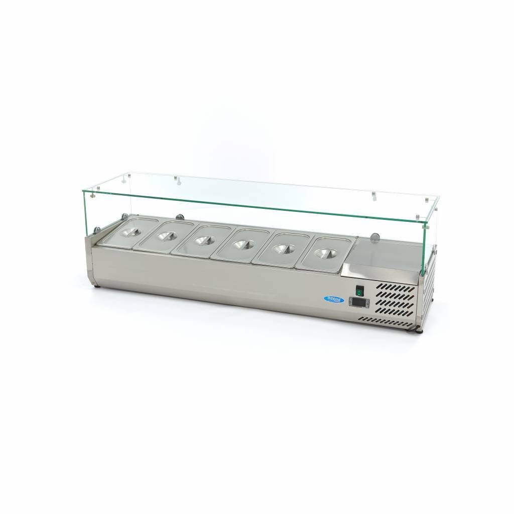 MAXIMA Vitrine Réfrigérée Apparente 140 Cm Pour 6 Bacs 1/3 Gn - Cycle De Refroidissement Unique - Pour La Préparation De Sandwichs, Pizzas Et Salades