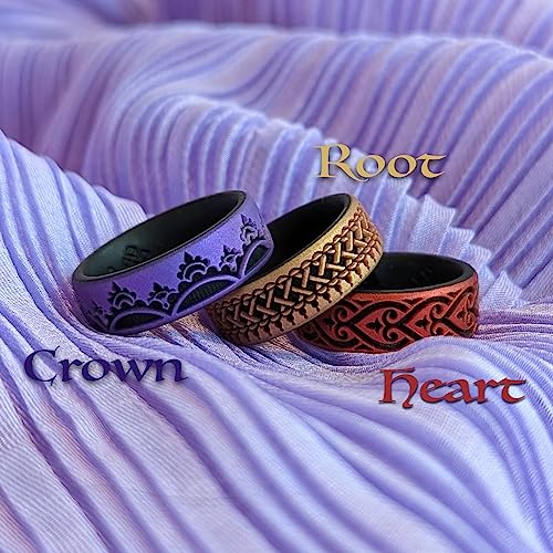 Knot Theory Henna Crown, Root, Heart Silicone Ring for Men Women - Dual Layer Engraving - Breathable Comfort Fit 6mm Rubber Wedding Band2