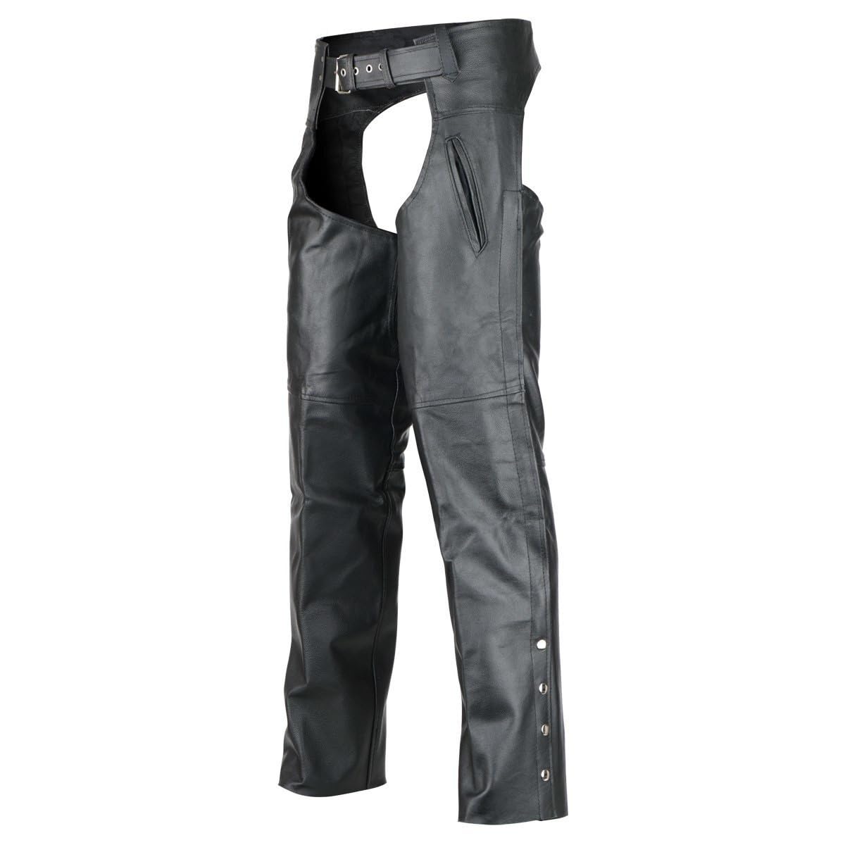 Vance VL812S Black Standard Leather Deep Pocket Biker Motorcycle Riding Chaps (2XL)