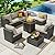 Outdoor Patio Furniture Set with 28'' Fire Pit Table, 8 Pcs Outdoor Patio Furniture Conversation Sets with 4in Thicken Cushion, Wicker Outdoor Sectional for Backyard, Garden, Balcony,Deck,Coffee/Beige