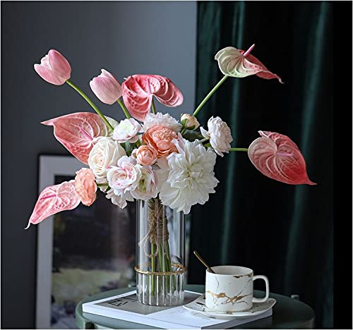 Joson 6 Pcs 27" Simulation Large Artificial Anthurium Lily Flowers Permanent Flower For Home Decoration Bouquet And Green Leaf， Wedding Festival Decoration Flower Arrangement (Pink) #TOP5