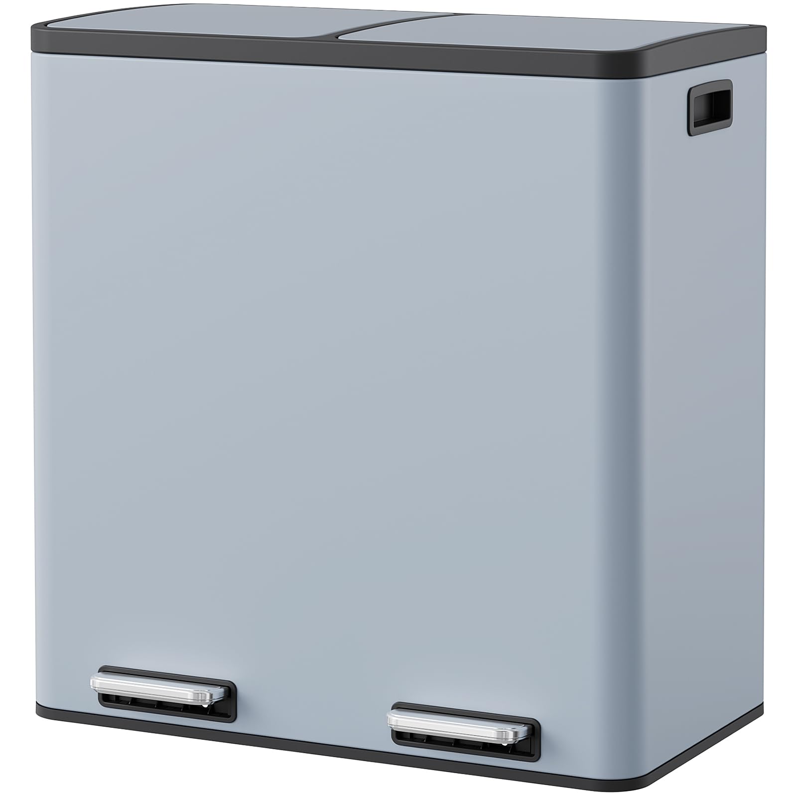 Arlopu16 GallonStainless Steel Trash Can, 60L Dual Compartment, Metal Kitchen Step Recycle Bin, Metal Double Dustbin, in-Home Garbage Rubbish Can W/Removable Liner Buckets (Haze Blue)