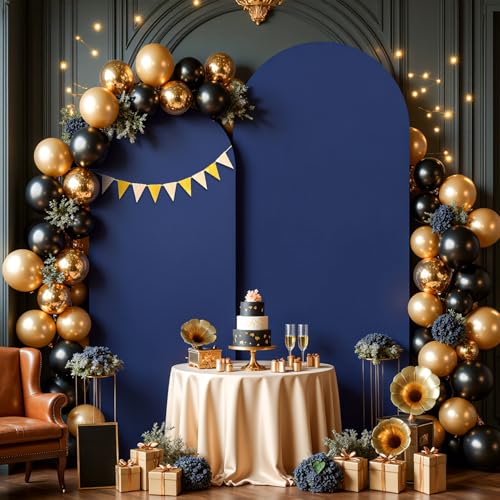 Image of Navy Blue Arch Cover 2 Set-7.2FT, 6FT Arch Backdrop Cover Spandex Fitted Wedding Arch Stand Covers for Bridal Shower Wedding Baby Shower Birthday Party Banquet Photo Background Decorations