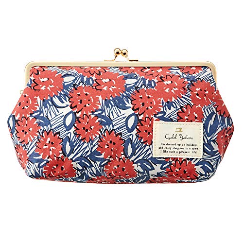 Cyalel Yahata シャレールヤハタ ボタニカルフラワー がま口 大きめ 大容量 6寸 トラベルポーチ 化粧ポーチ 旅行用 日本製 リオンフラワー レッド