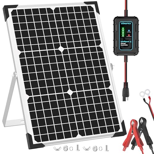 SUNAPEX 30W Solar Battery Charger: 12V Waterproof Solar Panel Kit - Aluminum Trickle Charger for Car Battery with Controller - Battery Tender Motorcycle Boat Marine RV Trailer Tractor Truck