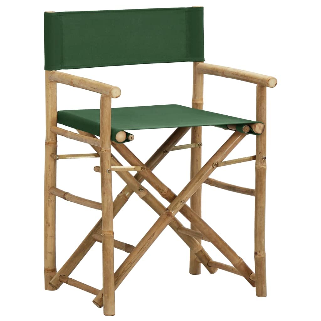 2er Set klappbare Gartenstühle aus Bambus 60x45x88 cm Grün, Faltbare Regiestühle mit Stoffbezug, leichte Campingstühle für Balkon Terrasse und Garten