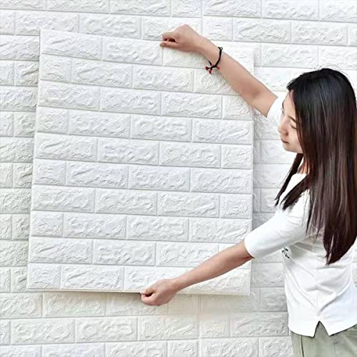 Image of STL 3D Brick Wallpaper Self Adhesive PE Foam Wall Sticker Waterproof DIY Wall Decor for Home Kitchen Bedroom Office (70 x 77 cm White-Pack of 20)