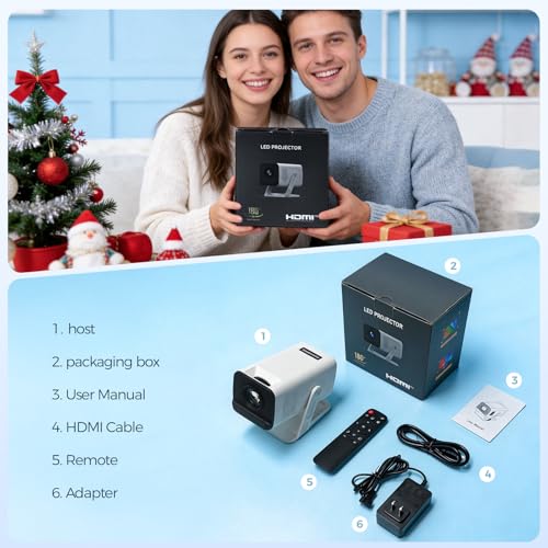 Image of Mini Portable Projector with 4K Support, Bluetooth 5.4 WIFI6, Android 14 Smart Projector 200 ANSI, Android 11, 180 Rotation , Auto Keystone Correction Video Projector