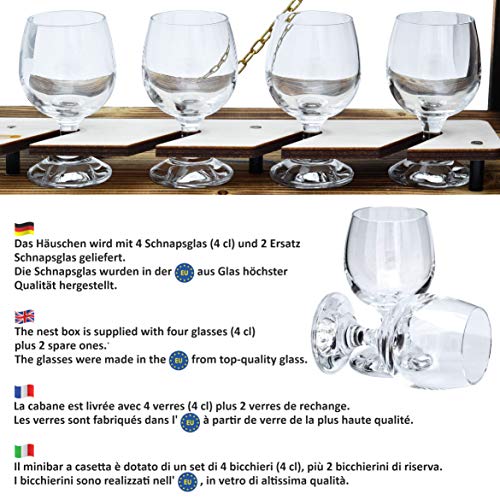 Alcohol Cage® Outdoor|Indoor - Holz Vogelhaus mit Platz für Flasche Schnaps 0.7 Liter und Glas Lustige Geschenke Männer für den Garten Zwitscherbox mit Minibar Geburtstag Vatertagsgeschenk, Braun