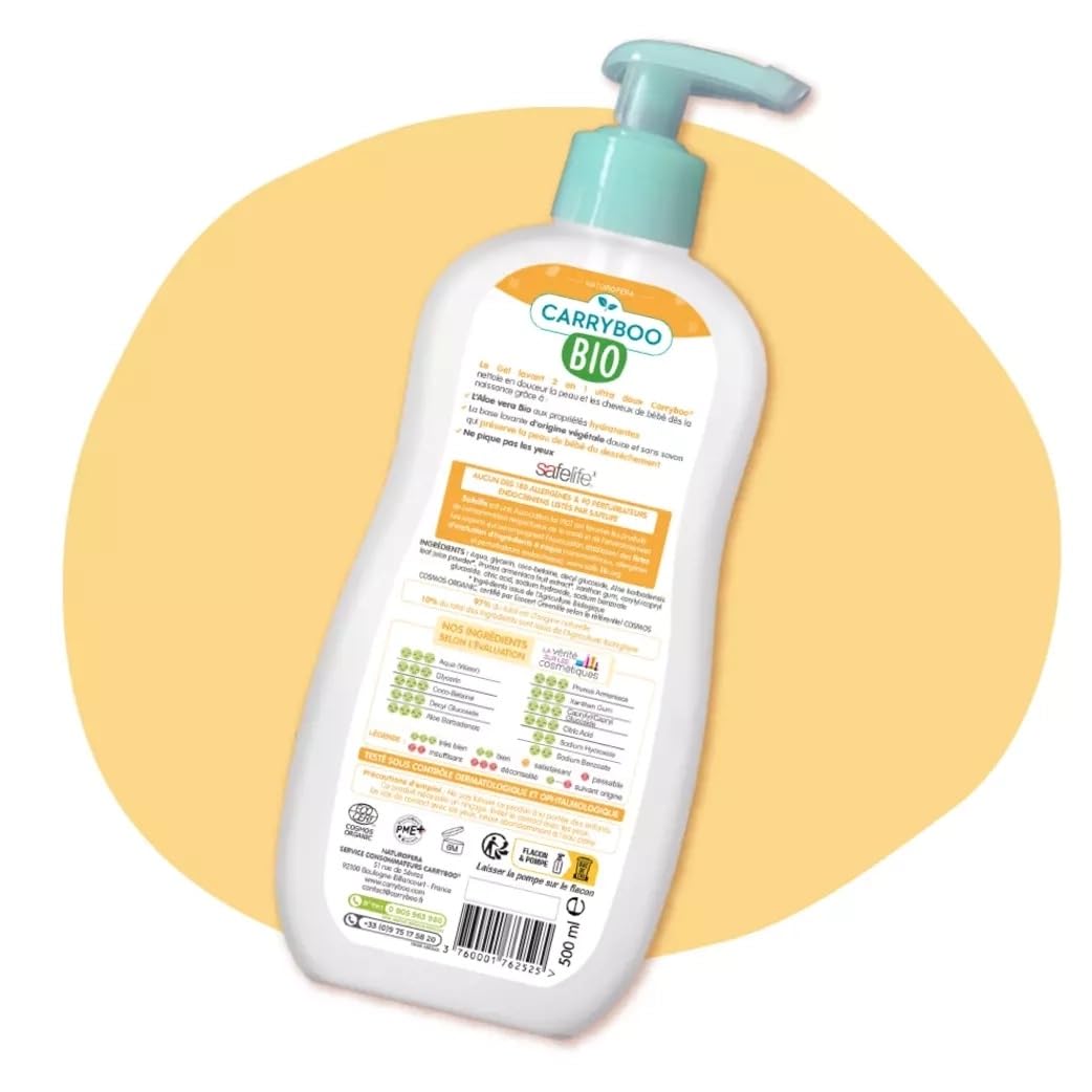 Gel Lavant 2 en 1 ultra doux à l'extrait d'abricot Bio Flacon pompe 500ml