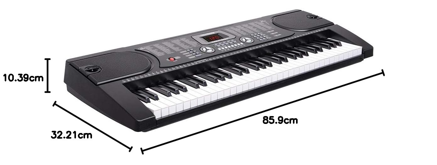 Bakaji Tastiera Musicale Pianola Elettronica 61 Tasti Pianoforte Multifunzione con 255 Ritmi 24 Brani Preimpostati Funzione Percussione Ingresso AUX Leggio Porta Spartito/Tablet e Microfono