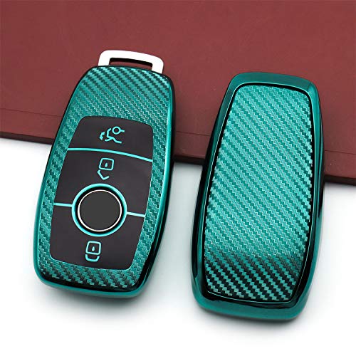 M.JVisun Soft Carbon Fiber Finish Car Key Fob Cover For Mercedes-Benz 2019-2022 A Class C Class G Class 2017-2022 E Class 2018-2021 S Class Electroplated TPU Case With Metal Keychain - Image 3