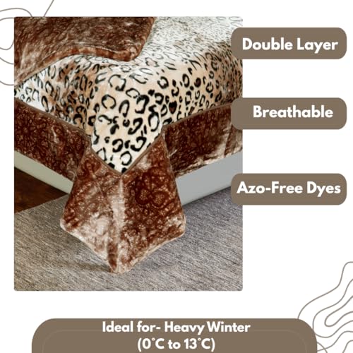 Image of Petals Dreams Blanket Single Bed for Heavy Winter,1100 GSM, 2 Ply, Cloudy Mink Blanket (170x230 cm) (Leopard 02)