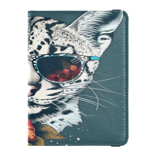 Porta passaporto portafoglio porta carte di vaccino custodia pelle per di credito gatto selvatico fiori esotici organizer per documenti da viaggio Multi