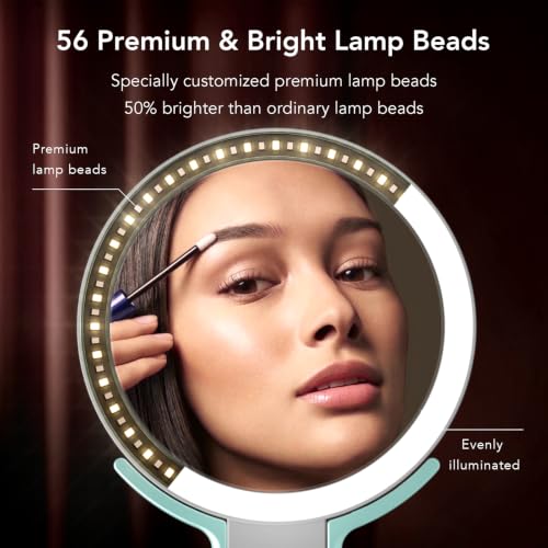 Image of LitBear Travel Makeup Mirror with Light, Rechargeable Double-Sided 10X /1X Magnifying Mirror, Portable Lighted Beauty Mirror, 3 Color Lighting, Dimmable Touch Screen, Tabletop Handhold Hanging (Green)