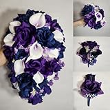 Purple Navy Blue Rose Calla Lily Bridal Wedding Bouquet Accessories