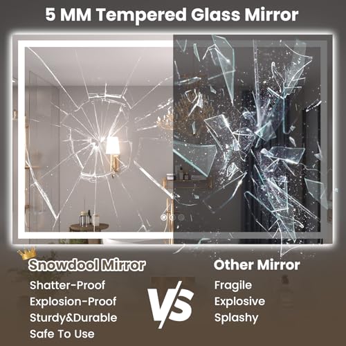 48"X40" LED Bathroom Mirror with Front Lights and Backlit, Anti-Fog, Dimmable, Shatter-Proof Tempered Glass, Lighted Bathroom Vanity Mirror for Wall with 3 Colors, Memory Function