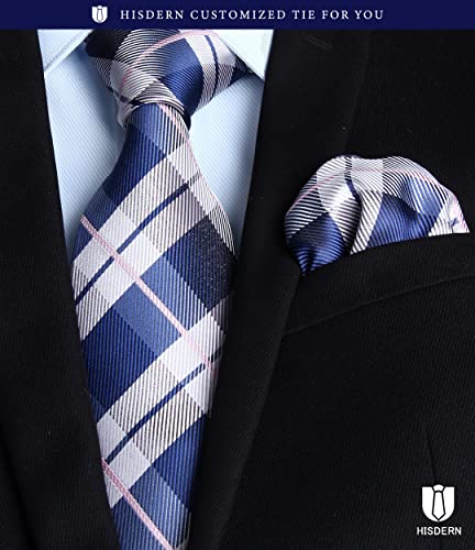 Image of HISDERN Mens Ties Plaid Tie and Pocket Square Set Classic Woven Formal Checkered Neckties & Handkerchief Wedding Party