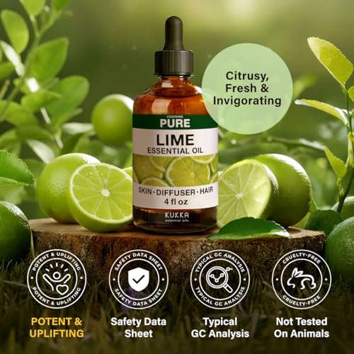 Image of 100% Pure Lime Oil - 4 Fl Oz Lime Essential Oil for Hair, Skin, Diffuser, Aromatherapy & DIY Soap Making Scent