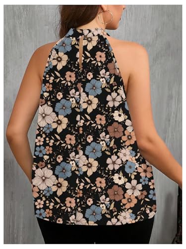 Image of RoseSeek Women's Tropical Paisley Halter Blouse Boho Shirt Vacation Tops | Polka Dots Print, Halter Tops, Summer Tops, Going Out Tops, Beach, Dressy Tops, Boho Blouses