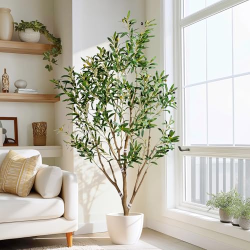 5FT Faux Olive Tree with White Pot & Moss, Artificial Olive Tree Indoor Outdoor, PE/PVC Leaves, Realistic Resin Trunk Large Fake Olive Tree Artificial Plants Indoor, Faux Plants Indoor for Home Decor - Image 3
