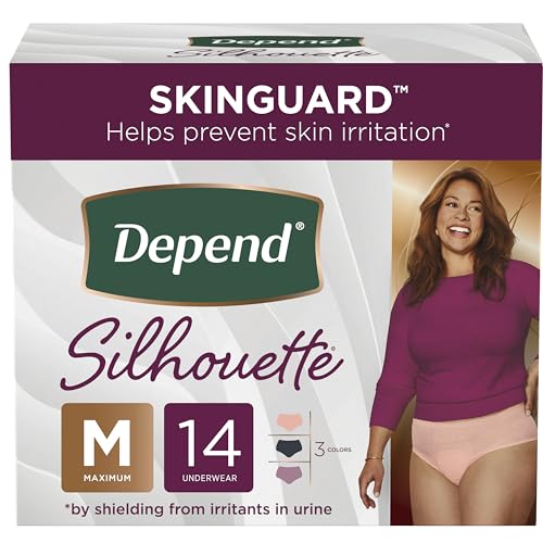 Depend Silhouette Incontinence Underwear for Women, Maximum Absorbency, Disposable, Medium, Pink & Black, 14 Count