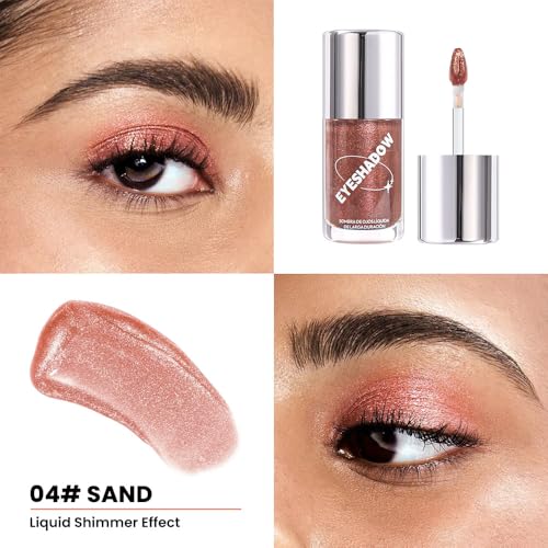 Image of SUAKE Liquid Sparkling Glitter Eye Shadow - Rose Gold Cherry Eyeshadow, Eyeliner, Eyelid Shimmer Highlight Makeup, Highly Pigmented sombra de para ojos,Waterproof Quick-Drying (04Sand#)