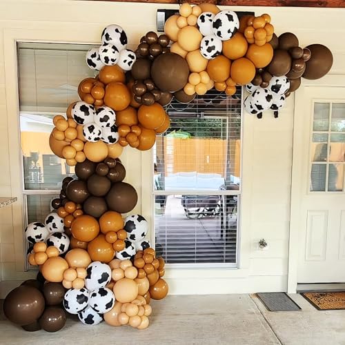 Image of YMSZ Brown and Cow Print Balloons, 67pcs 12 Inch Cowboy Balloon, Brown Western Balloons for Farm Cowboy Western Baby Shower Birthday Party Decorations