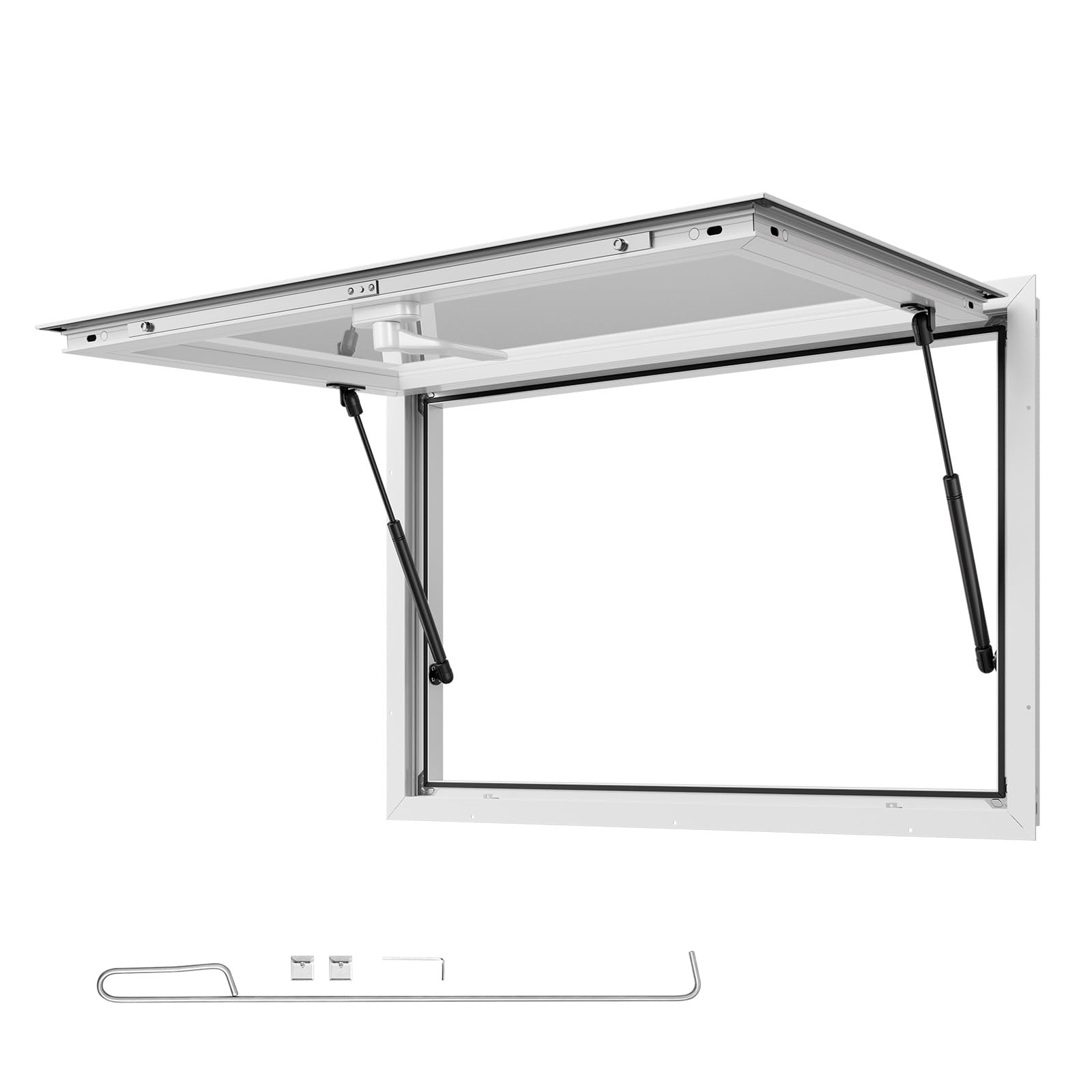 VEVOR Concession Window, Aluminum Alloy Frame Service Window for Food Truck, Up to 85 Degrees Stand Serving with Awning Door and Drag Hook, Rainwater Resistant (whole piece, 36x24in with windows)