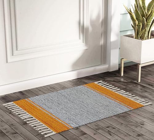 Image of MAHZEE HOME� Hand Woven Cotton Multicolor Small Rug for Bedroom, Living Room, Kids Room and Kitchen | Size : 1'4 inchx2' Feet or 16x24 Inch or 40x60 cm| 100% Organic| Machine Washable (Combo of 4 Pcs)