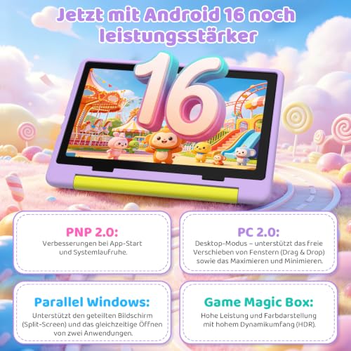 Laptok Kinder Tablet 10 Zoll, Android 16 Tablet für Kinder mit 24 GB RAM+64GB ROM(TF 1TB), Wi-Fi 6G, Widevine L1, 6000mAh… – Ansicht 2