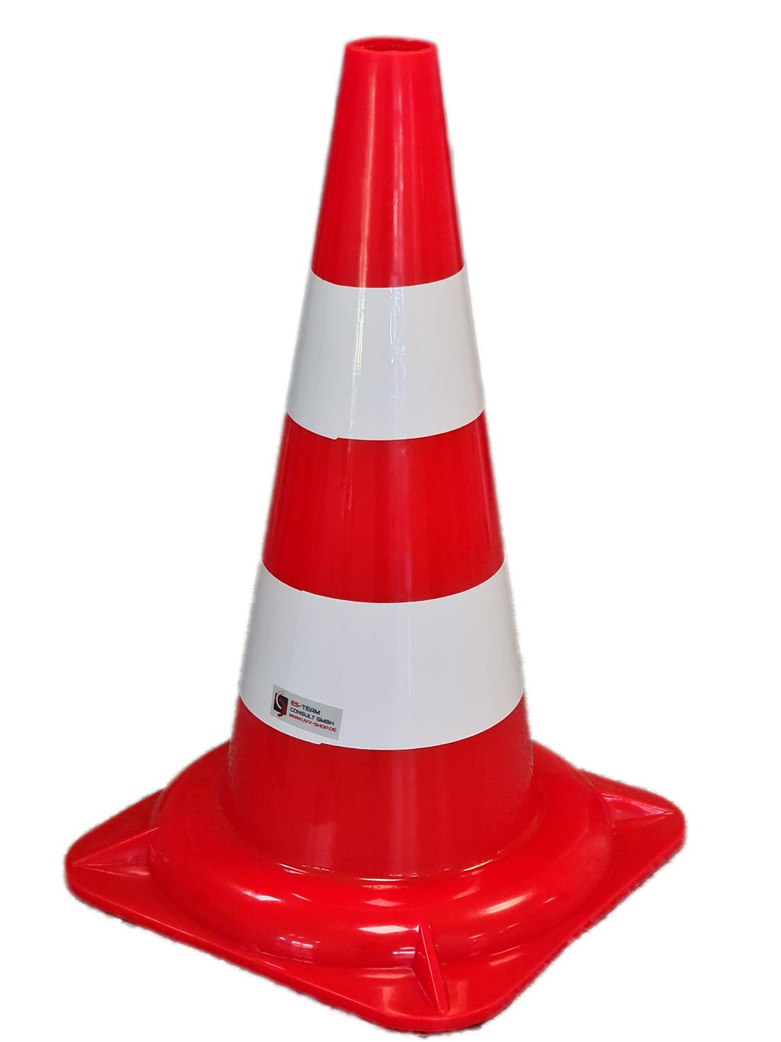 4 Stück - UVV-SHOP Leitkegel, 47 cm leichte Pylone (etwas härteres PVC) Orange mit 2 Streifen, nicht reflektierender Kegel