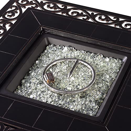 Image of Oakland Living Square 42 in. x 42 in. Aluminum Propane Fire Pit Table with Glass Beads, Two Covers, Lid, 57,000 BTUs in Copper Finish