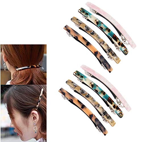 8 Pieces Hair Barrette, Long and Thin Elegant Automatic Hair Clip, 3.4 inch Celluloid Onyx Hair Clip, French Hair Pins Ponytail Holders for Women Teen Girl