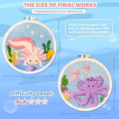 Image of Gipony Embroidery kit for Beginners,Punch Needle Kits Adults Beginner,Punch Needle kit for Beginners, Includes All Tools and Materials,Easy to Follow Instructions and Videos-Axolotl