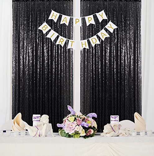 ShinyBeauty Black Sequin Backdrop Curtains 2 Panels Seuqin Bakdrop 4x8FT Shimmer Backdrop for Photograph Wedding Backdrop Drapes Black Glitter Backdrop Curtain
