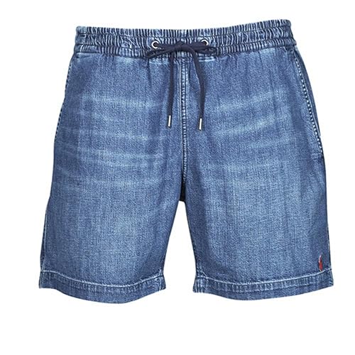 Polo Ralph Lauren Pantalones Cortos Mezclilla, Estilo Deportivo con Cordón, Azul Medio, Diseño Casual Talla S