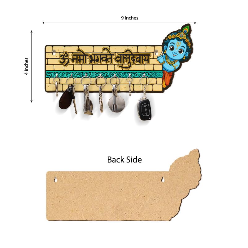 Image of Decorative Krishna Vasudevay Acrylic Key Holder for Home Decor Key Hangers Keychain Holder & Key Holder for Wall | No Drilling Required | with 2 Strong Sticker Hooks