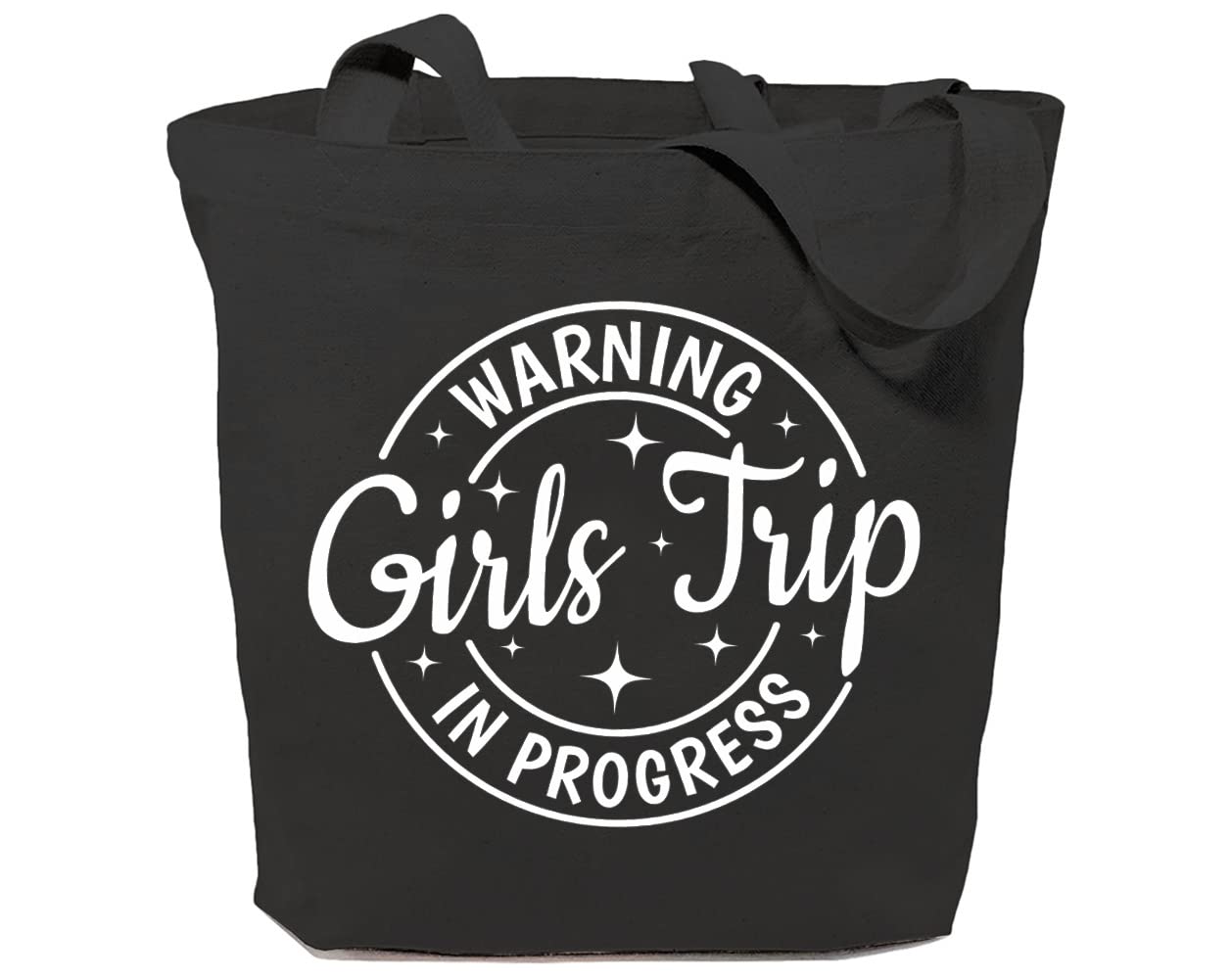 GXVUIS Warning Girls Trip In Progress Canvas Tote Bag for Women Summer Vacation Reusable Grocery Shopping Bags Friends Gift